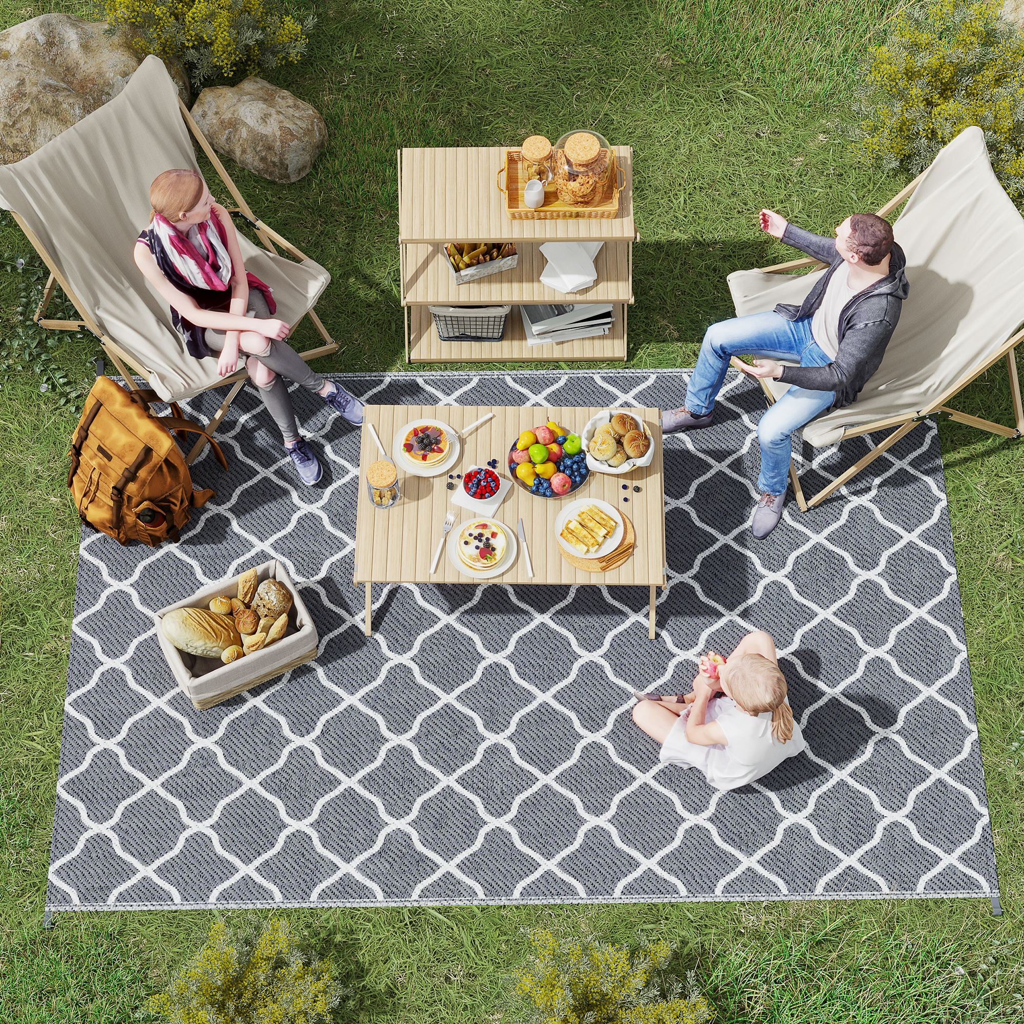 Polypropylene Outdoor Reversible Plastic Straw Rug 274cm Wide With Carry Bag - Velmora