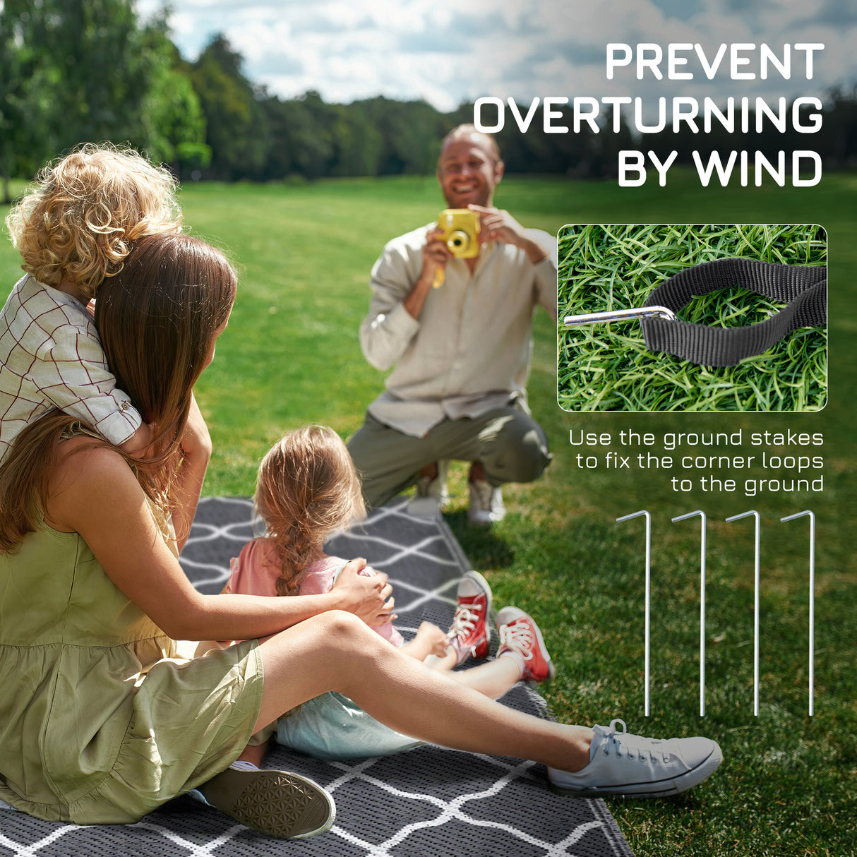 Polypropylene Outdoor Reversible Plastic Straw Rug 274cm Wide With Carry Bag - Velmora