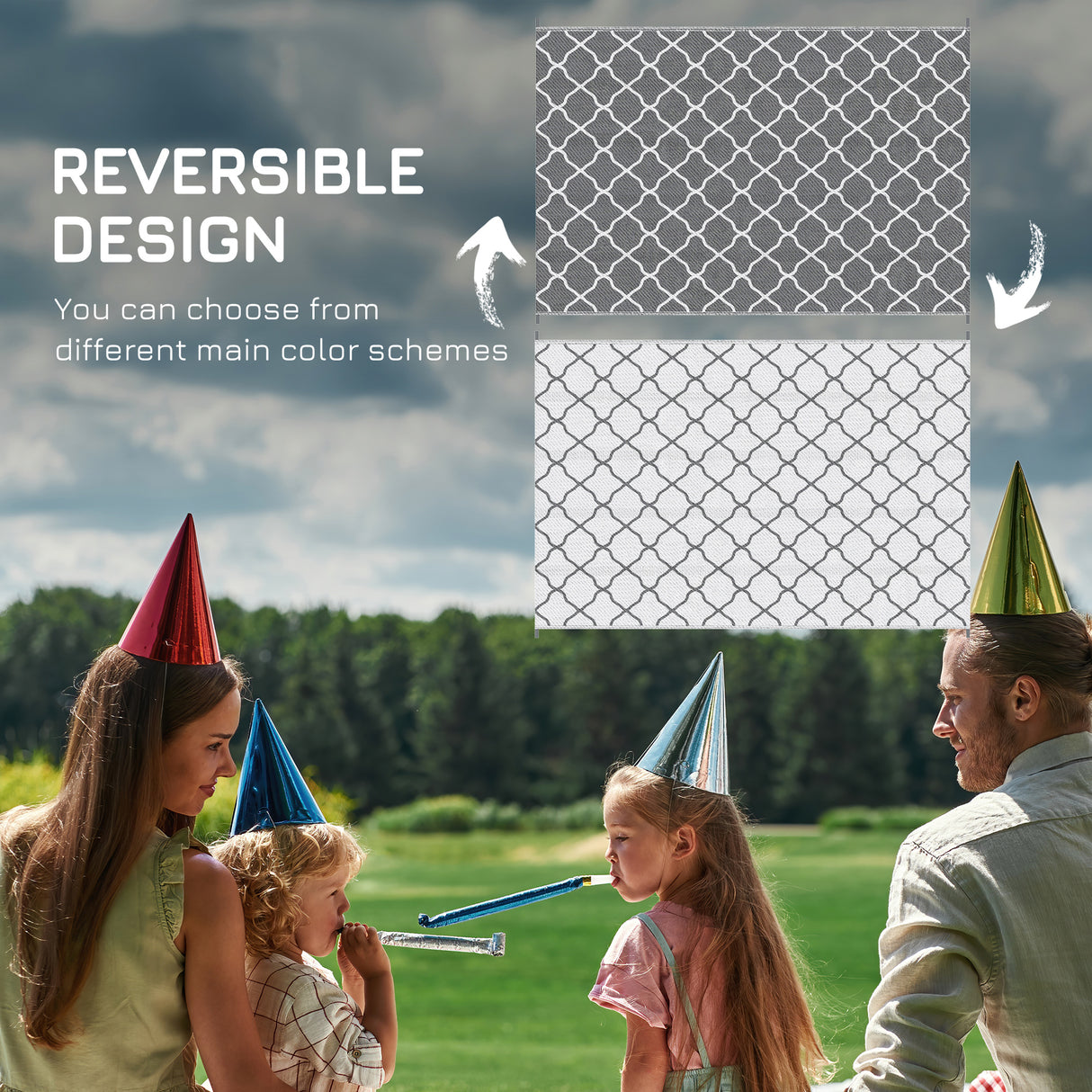 Polypropylene Outdoor Reversible Plastic Straw Rug 274cm Wide With Carry Bag - Velmora