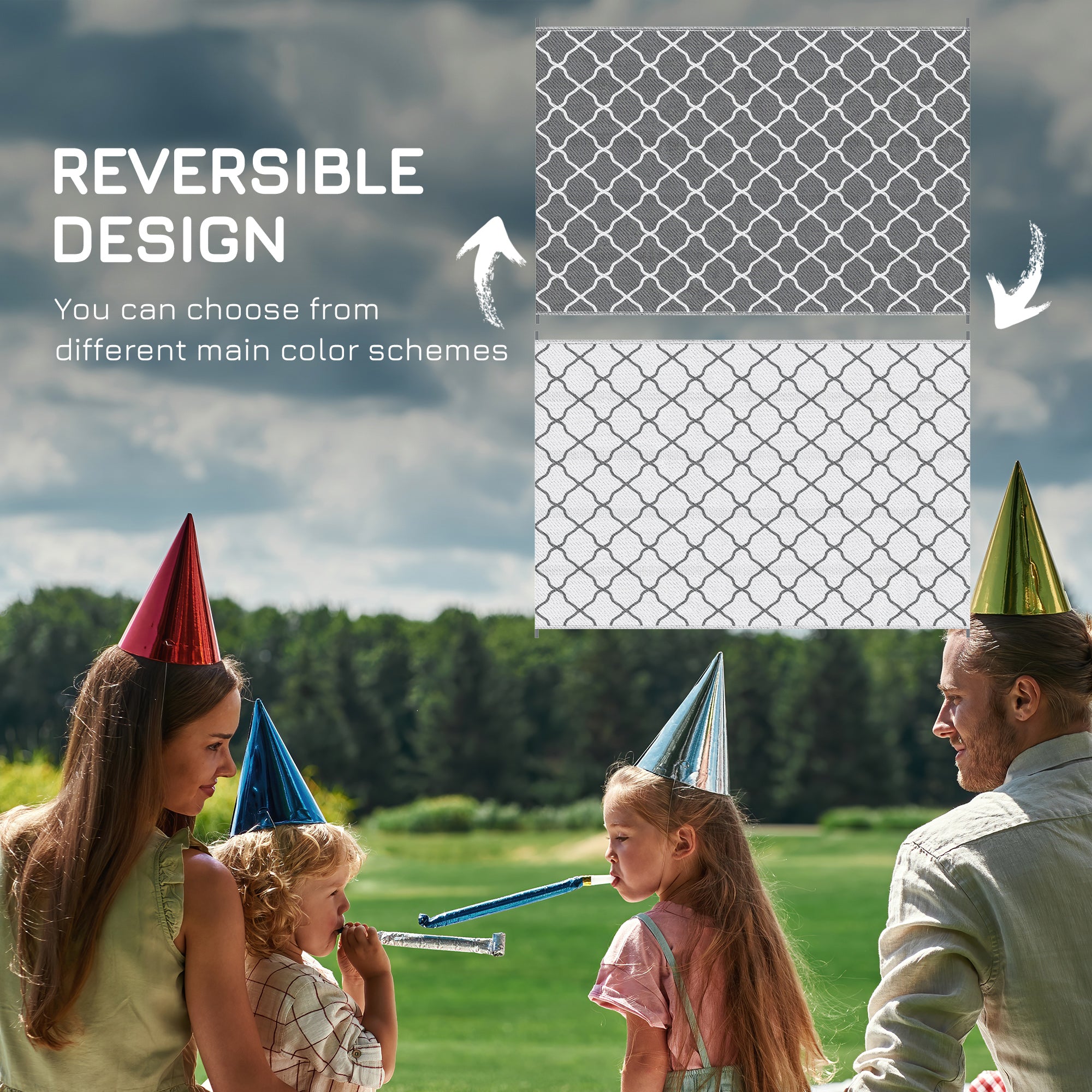 Polypropylene Outdoor Reversible Plastic Straw Rug 274cm Wide With Carry Bag - Velmora