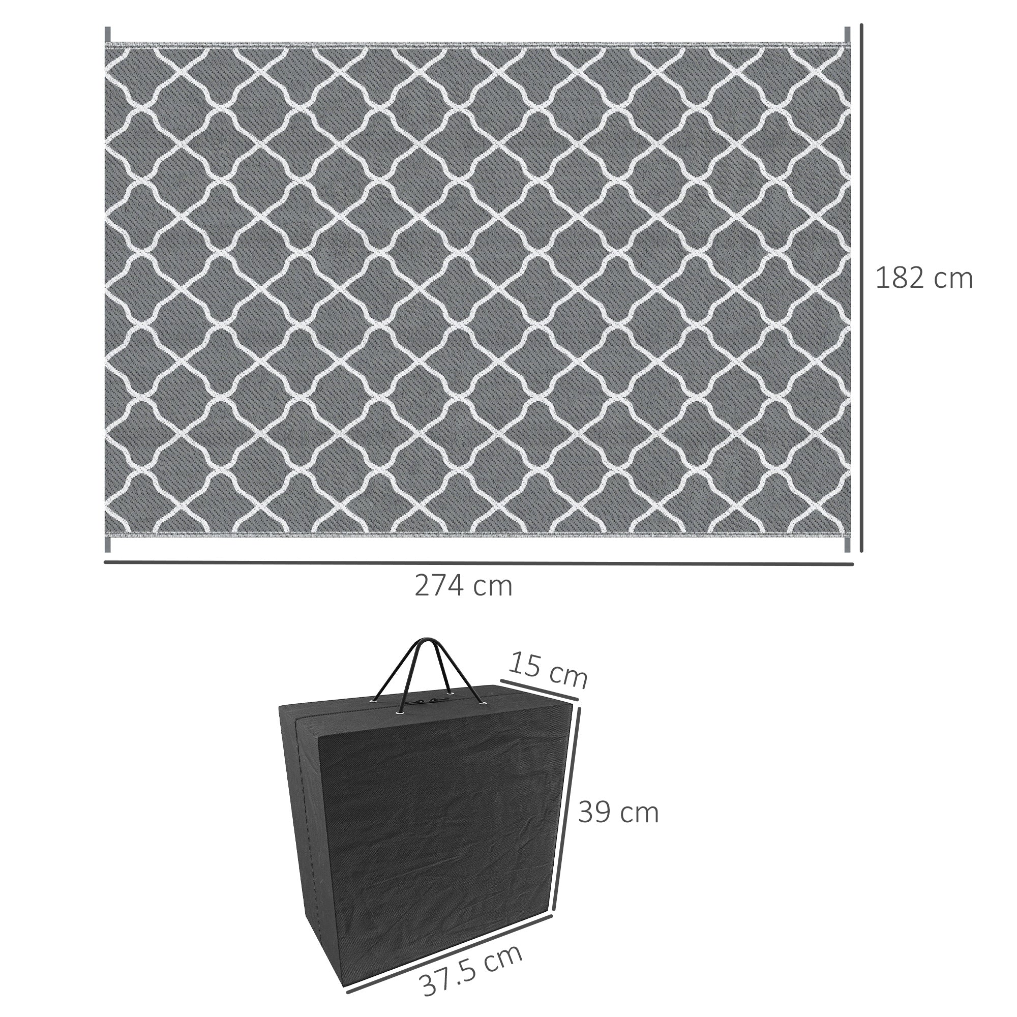Polypropylene Outdoor Reversible Plastic Straw Rug 274cm Wide With Carry Bag - Velmora