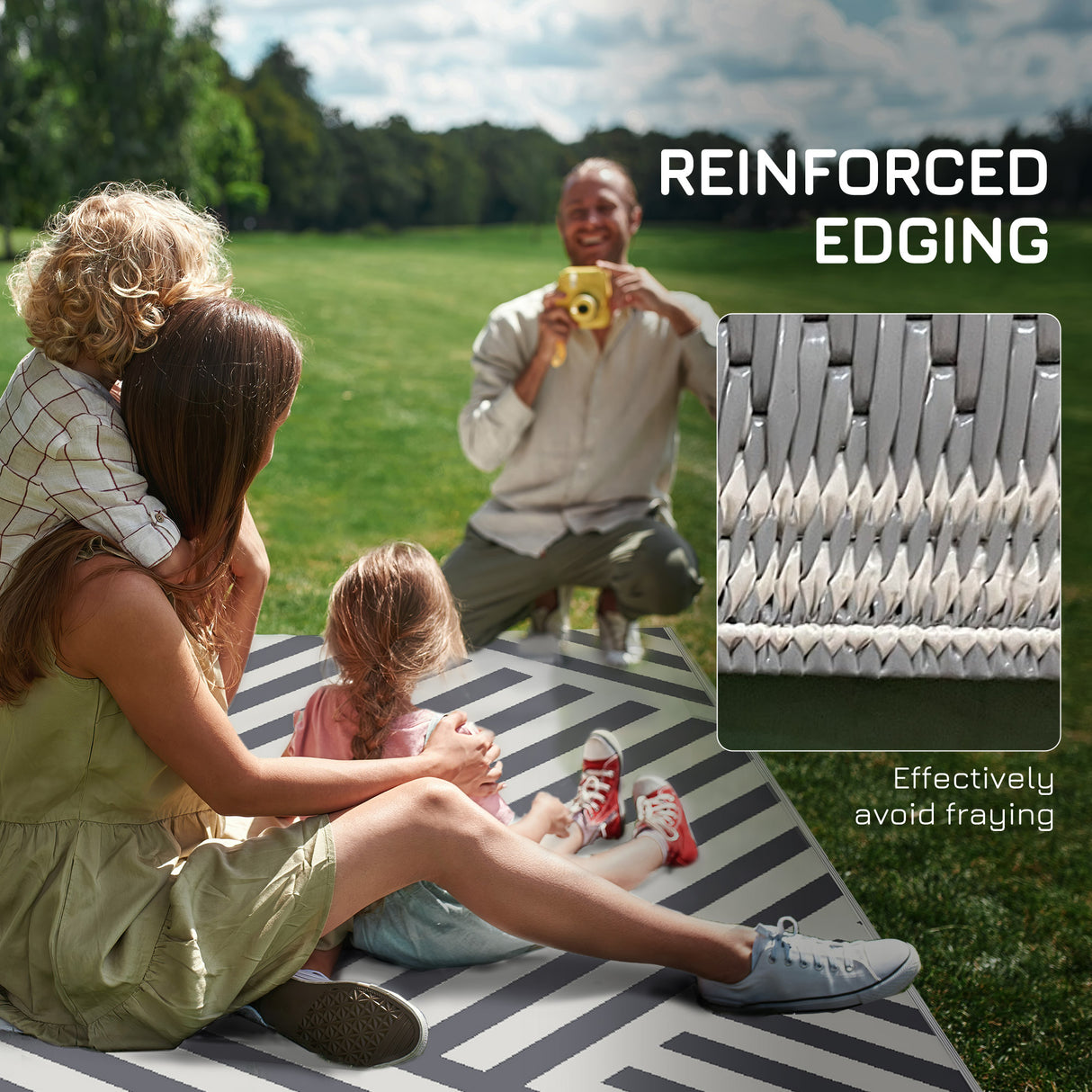 Polypropylene Outdoor Reversible Plastic Straw Rug 274cm Wide With Carry Bag - Velmora