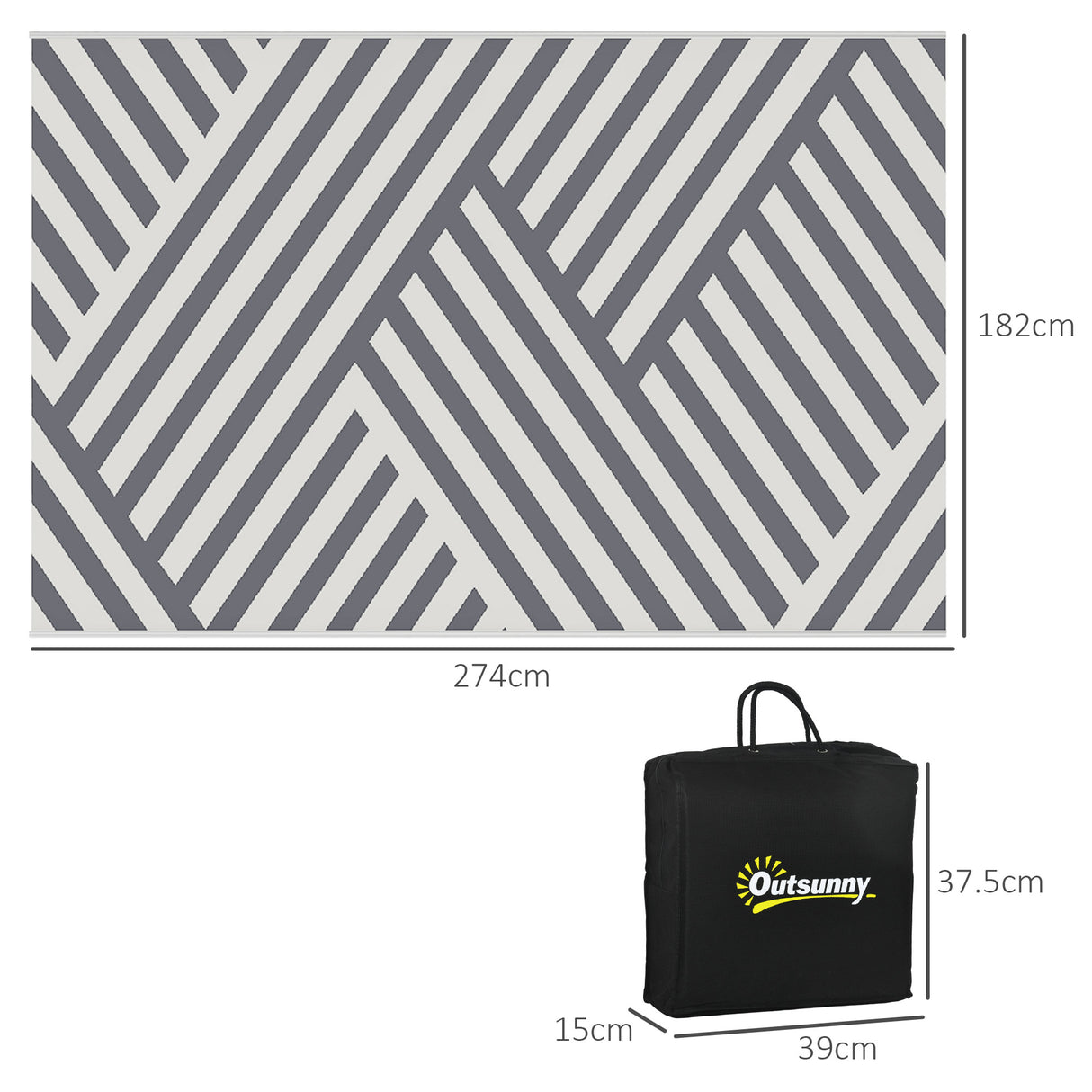Polypropylene Outdoor Reversible Plastic Straw Rug 274cm Wide With Carry Bag - Velmora