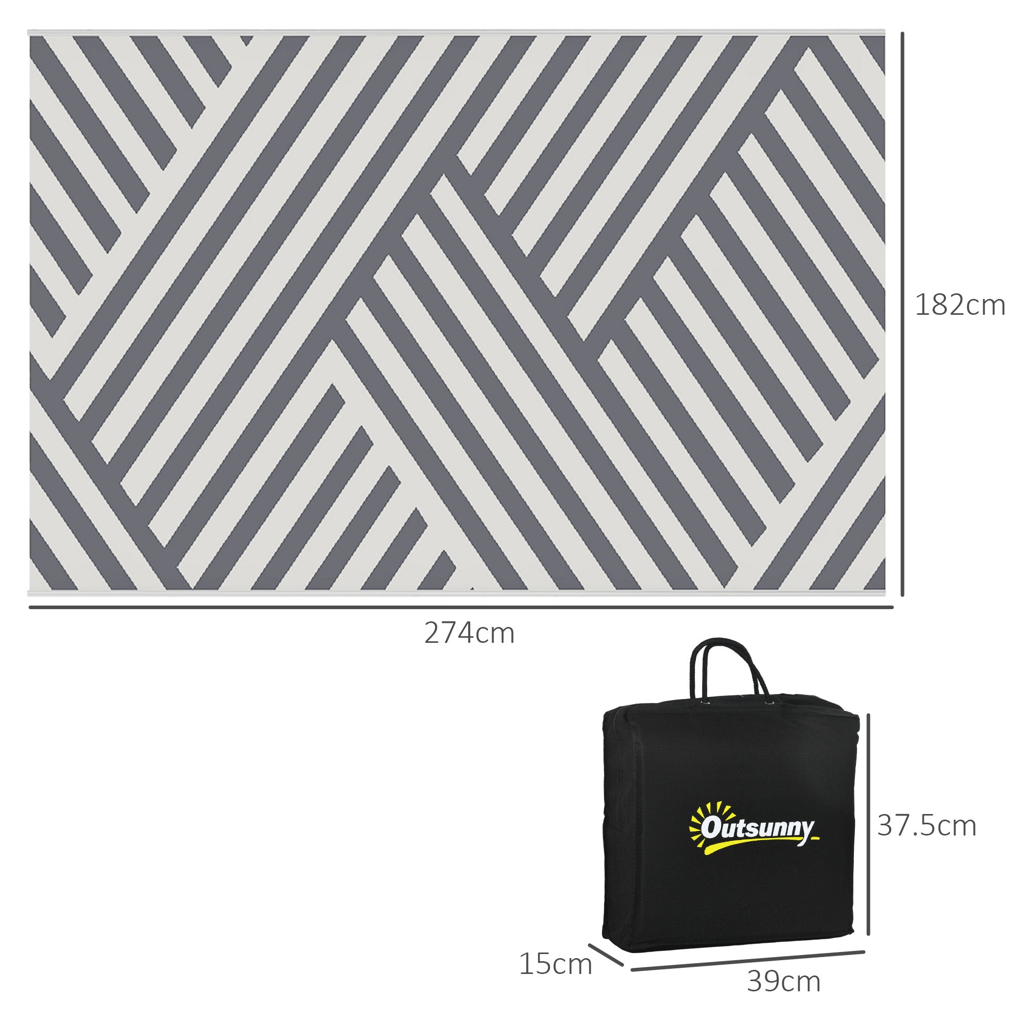 Polypropylene Outdoor Reversible Plastic Straw Rug 274cm Wide With Carry Bag - Velmora
