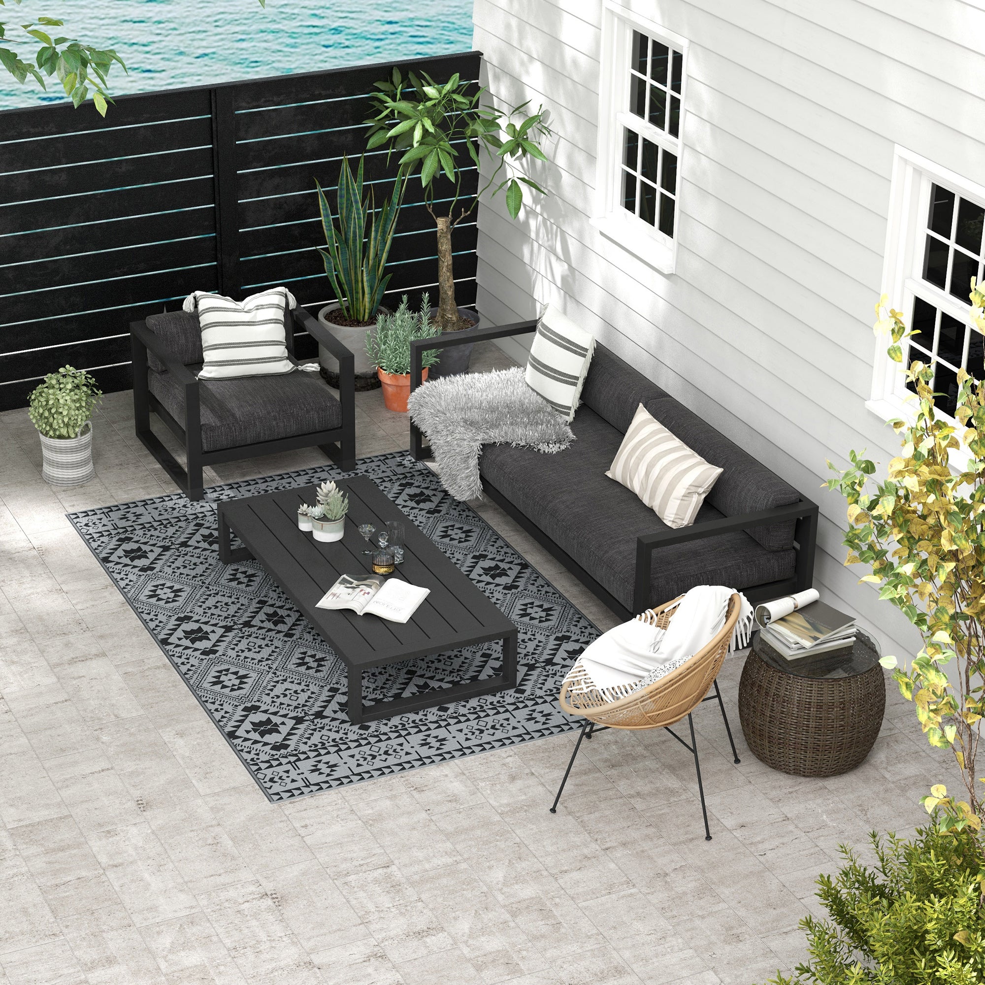 Polypropylene Outdoor Reversible Plastic Straw Rug 274cm Wide With Carry Bag - Velmora