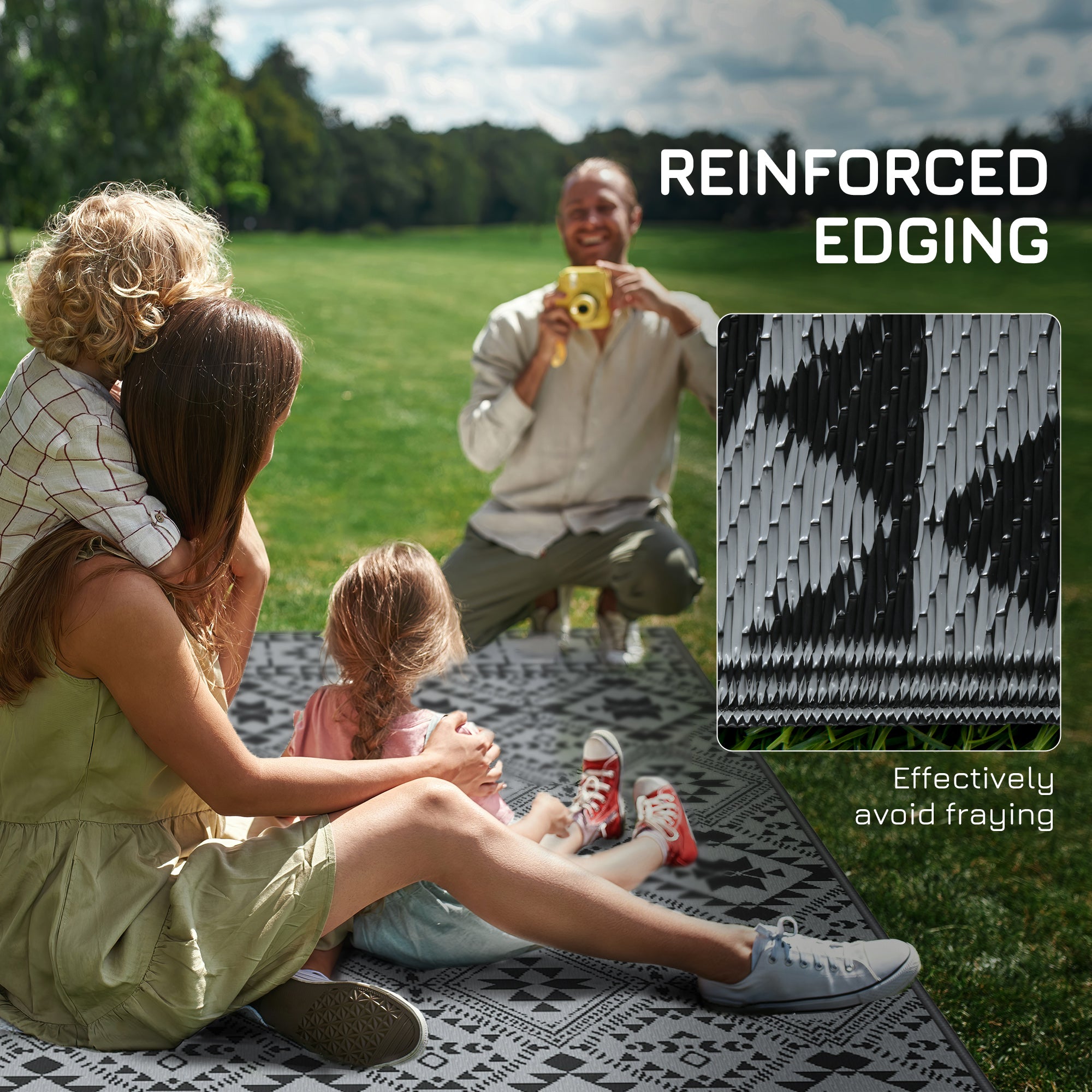 Polypropylene Outdoor Reversible Plastic Straw Rug 274cm Wide With Carry Bag - Velmora