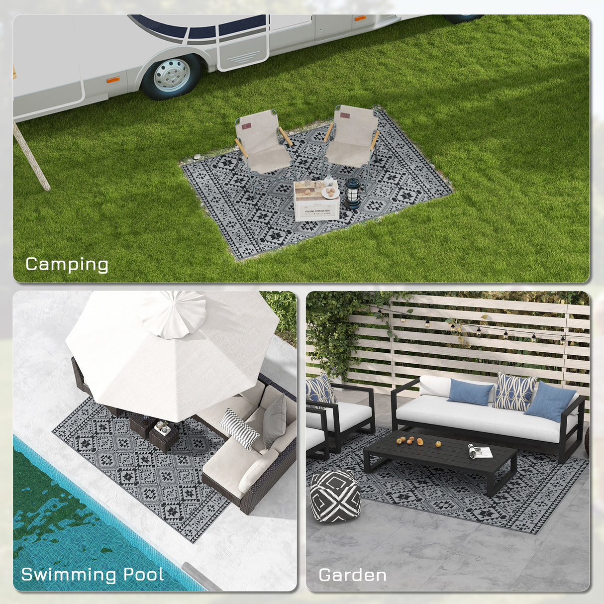Polypropylene Outdoor Reversible Plastic Straw Rug 274cm Wide With Carry Bag - Velmora