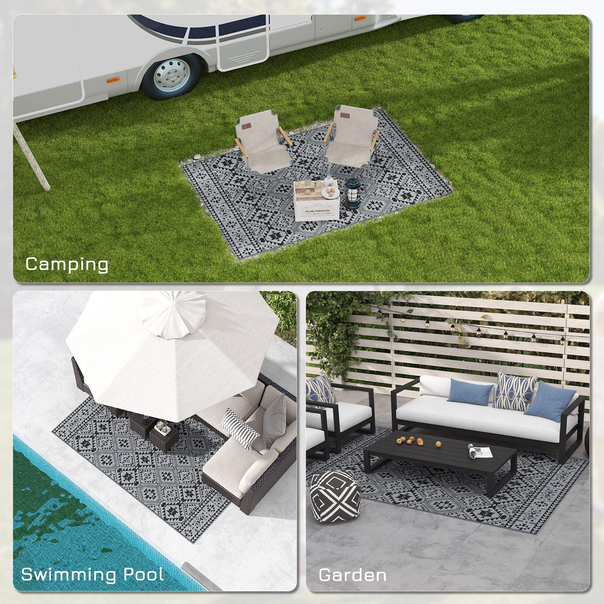 Polypropylene Outdoor Reversible Plastic Straw Rug 274cm Wide With Carry Bag - Velmora