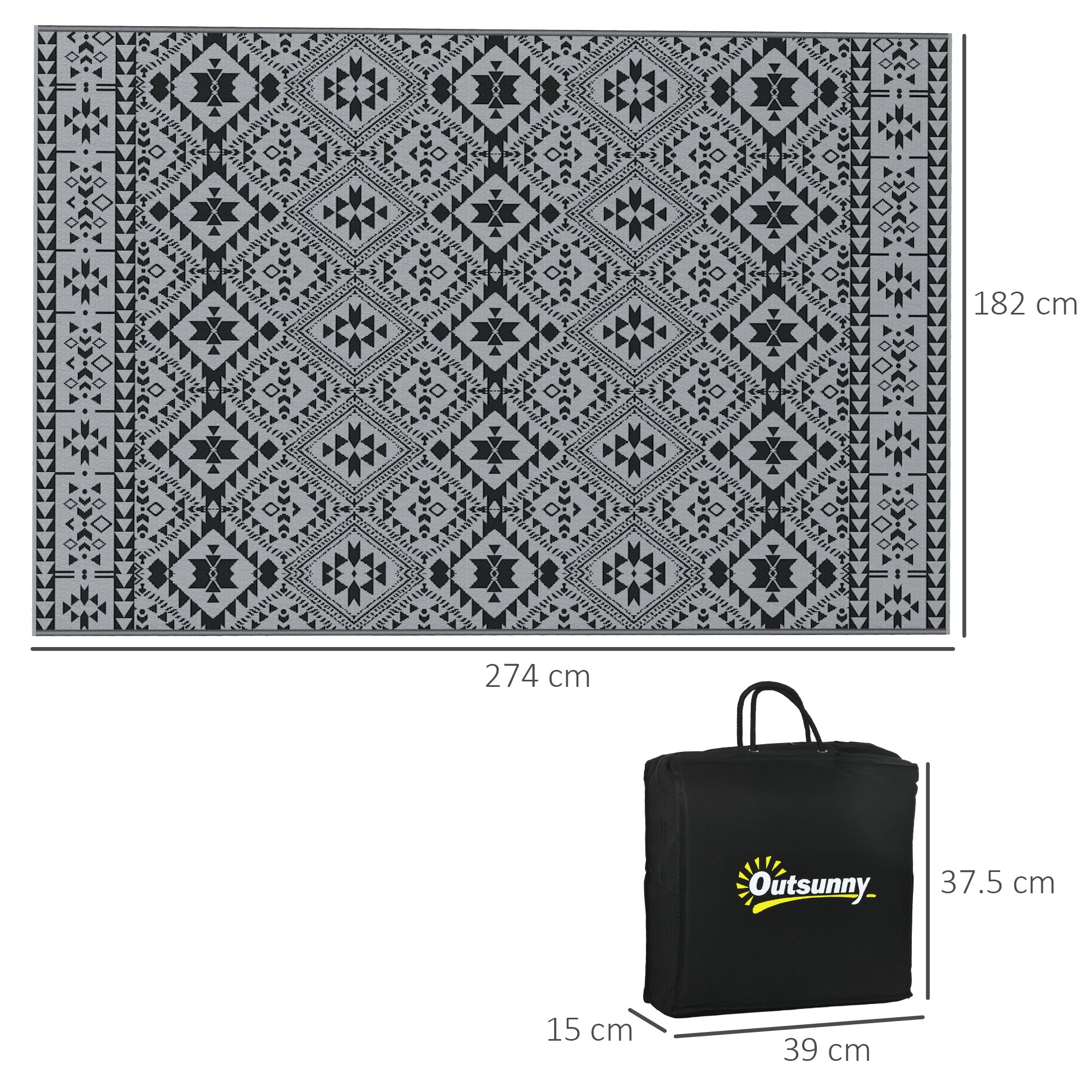 Polypropylene Outdoor Reversible Plastic Straw Rug 274cm Wide With Carry Bag - Velmora