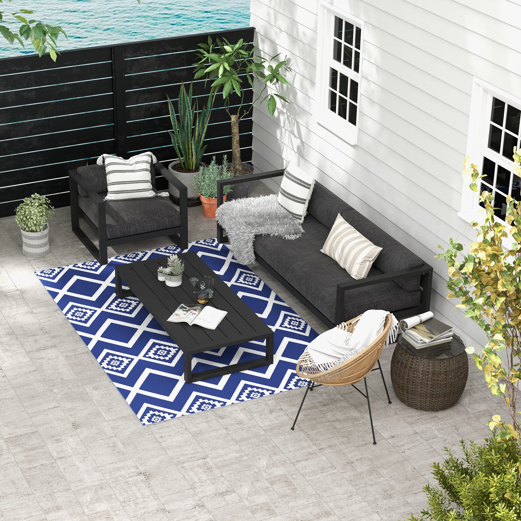 Polypropylene Outdoor Reversible Plastic Straw Rug 274cm Wide With Carry Bag - Velmora