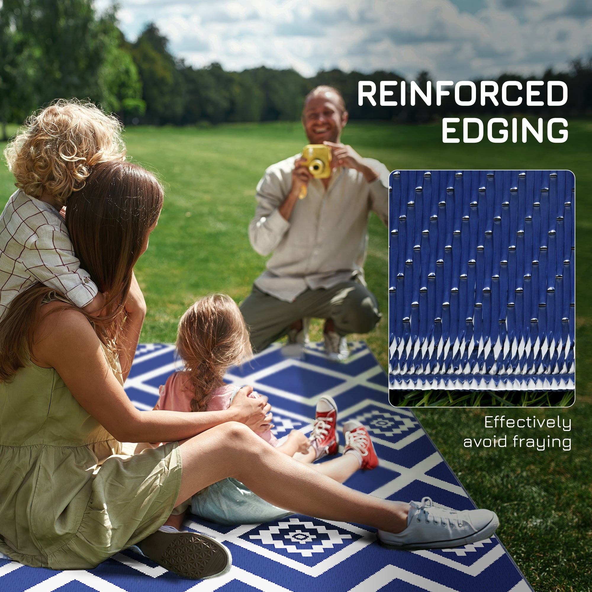 Polypropylene Outdoor Reversible Plastic Straw Rug 274cm Wide With Carry Bag - Velmora