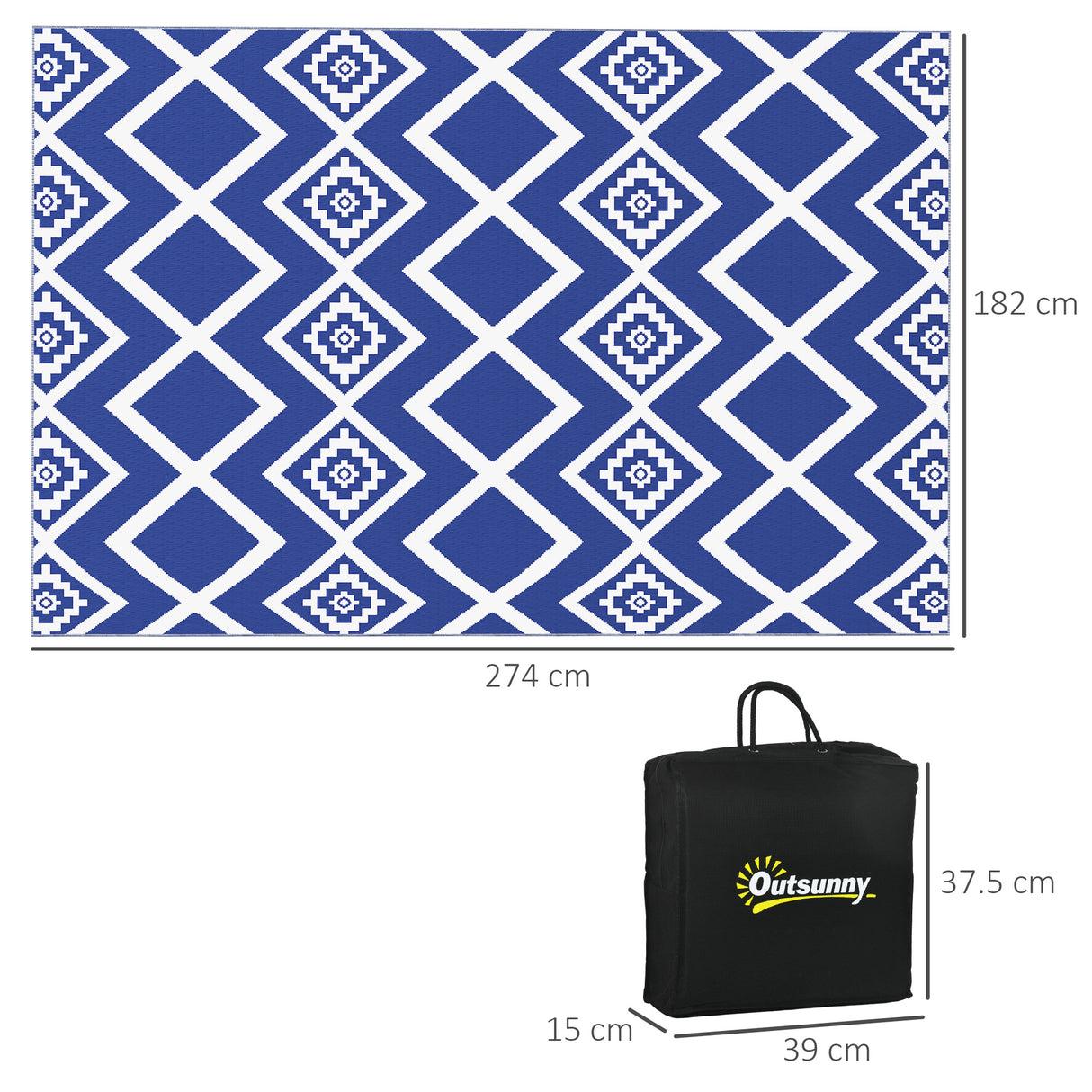 Polypropylene Outdoor Reversible Plastic Straw Rug 274cm Wide With Carry Bag - Velmora