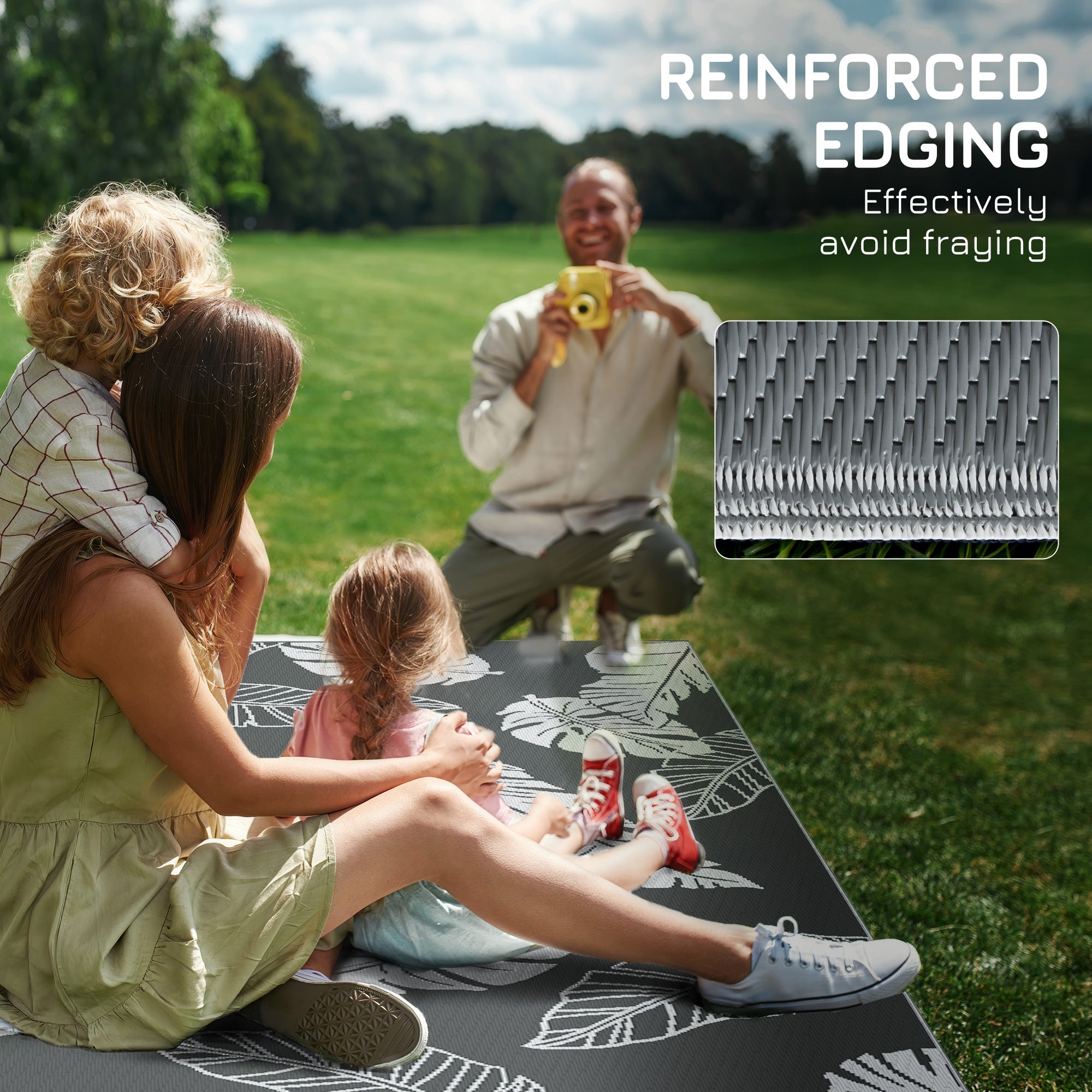 Polypropylene RV Outdoor Reversible Plastic Straw Rug 274cm Wide With Carry Bag - Velmora