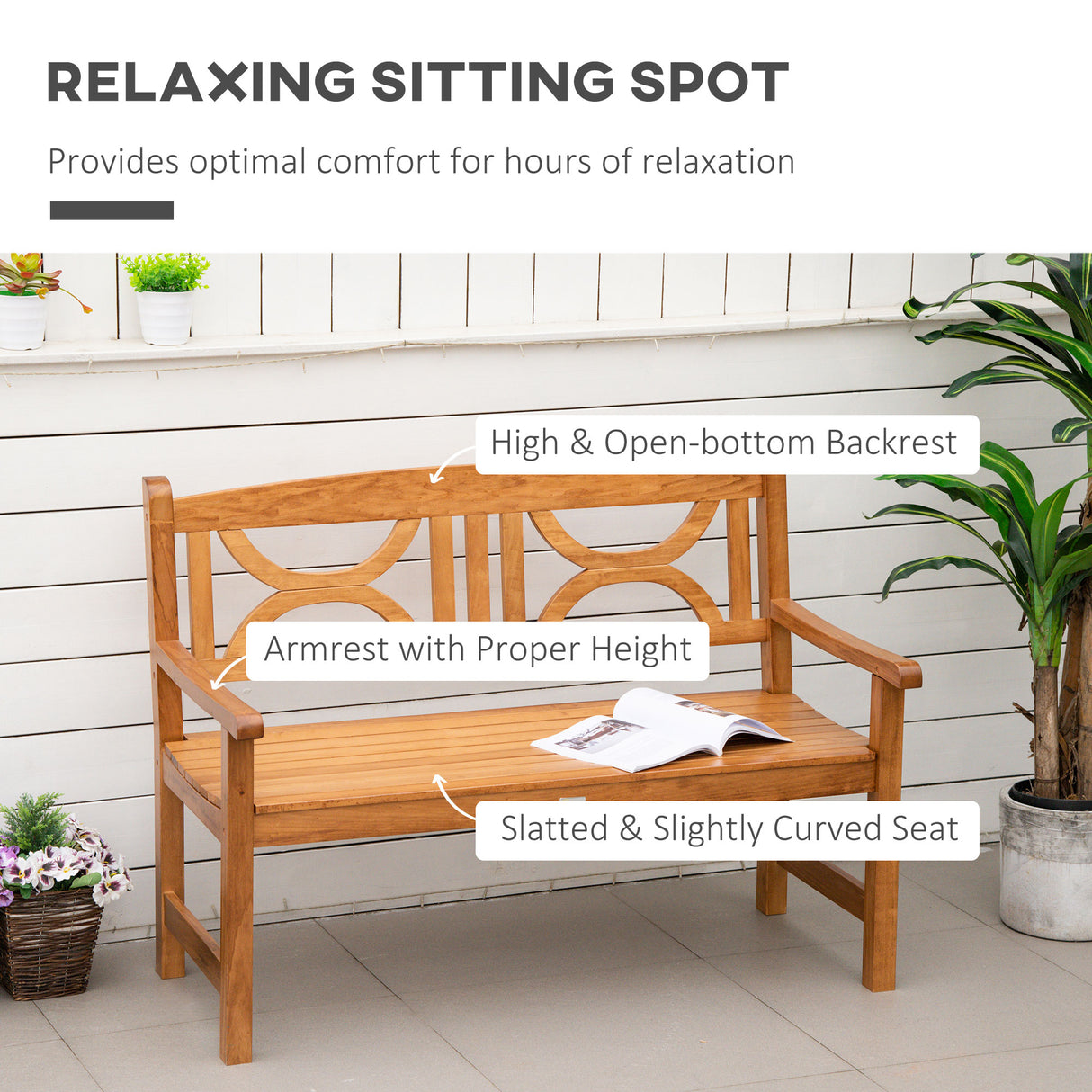 Poplar Wood 2 Seater Wooden Garden Bench Loveseat for Yard - Velmora