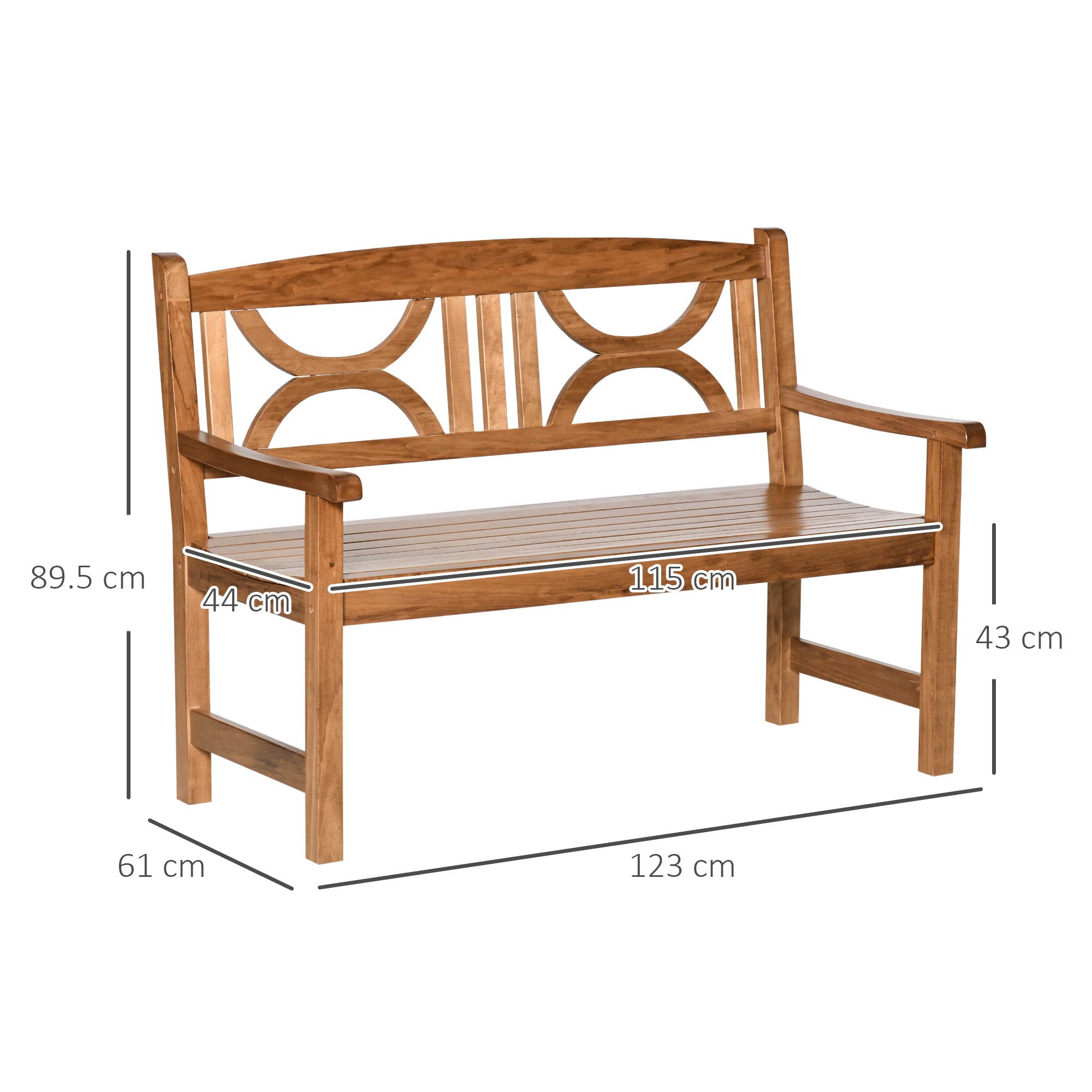 Poplar Wood 2 Seater Wooden Garden Bench Loveseat for Yard - Velmora