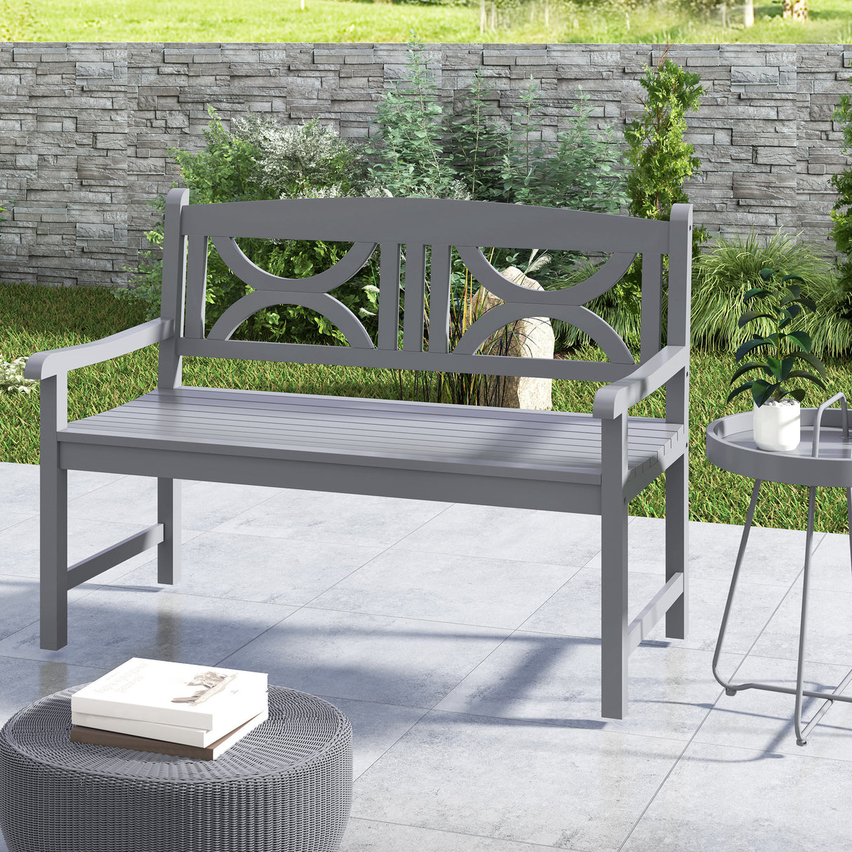 Poplar Wood 2 Seater Wooden Garden Bench Loveseat for Yard - Velmora