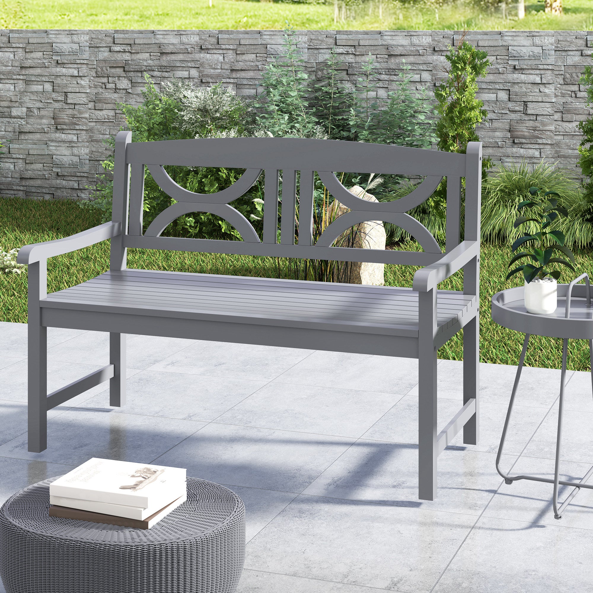 Poplar Wood 2 Seater Wooden Garden Bench Loveseat for Yard - Velmora