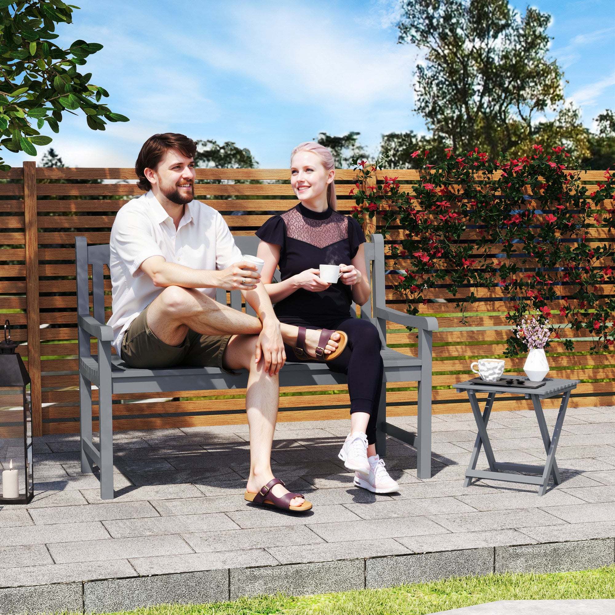 Poplar Wood 2 Seater Wooden Garden Bench Loveseat for Yard - Velmora