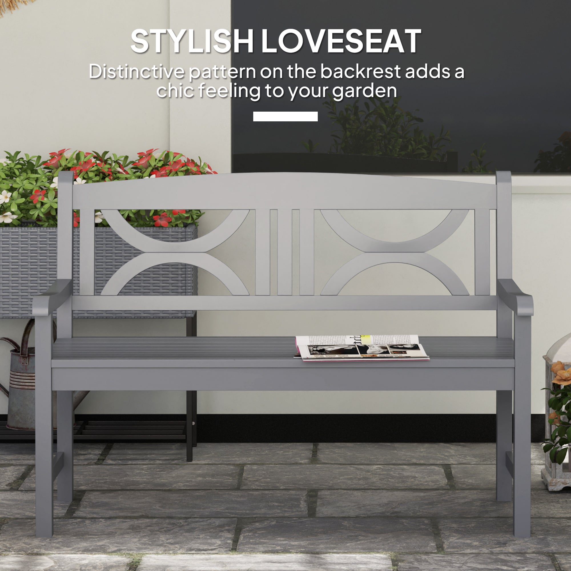 Poplar Wood 2 Seater Wooden Garden Bench Loveseat for Yard - Velmora