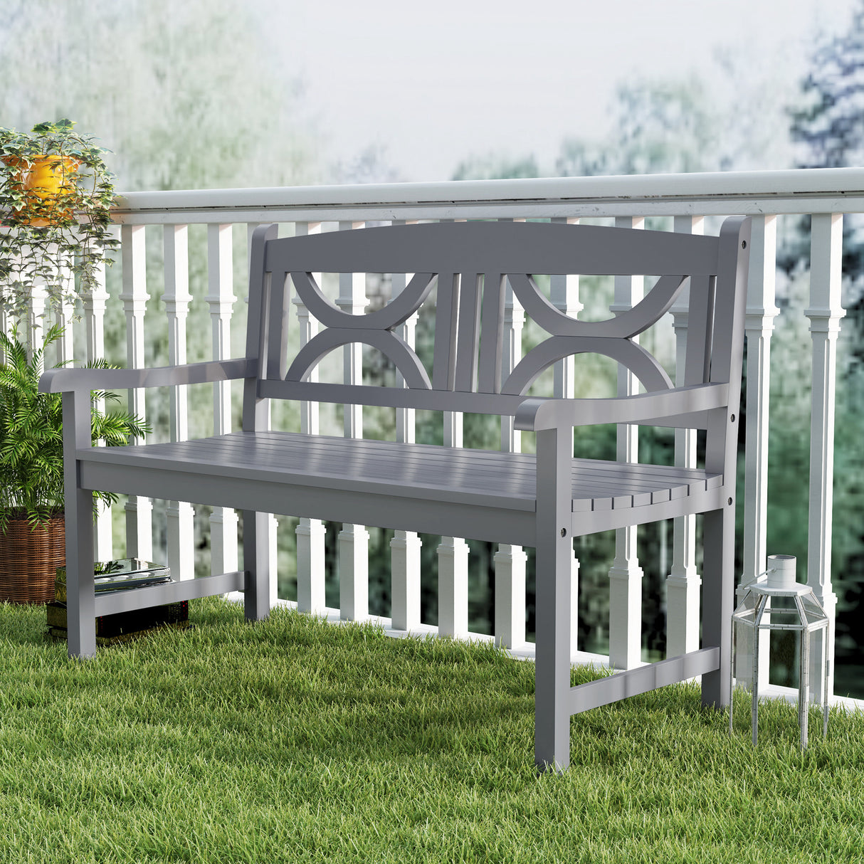 Poplar Wood 2 Seater Wooden Garden Bench Loveseat for Yard - Velmora