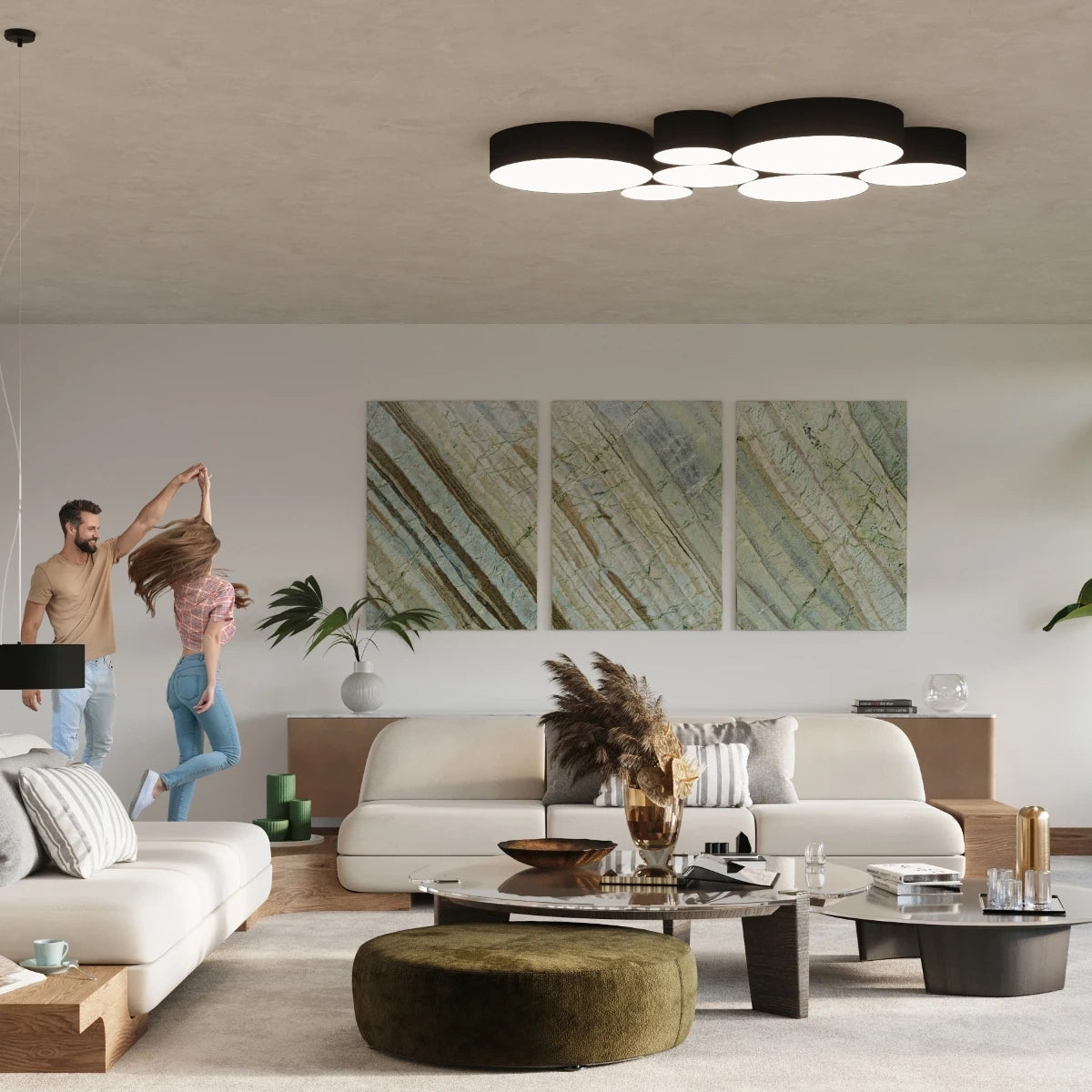 PVC Ceiling Light Round With Arena 55 Lamp - Spanish Orange