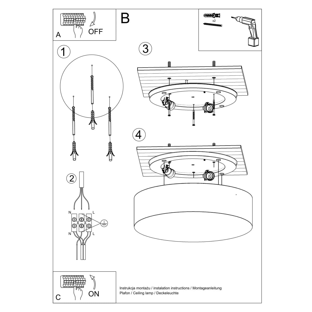 PVC Ceiling Light Round With Arena 55 Lamp - Spanish Orange