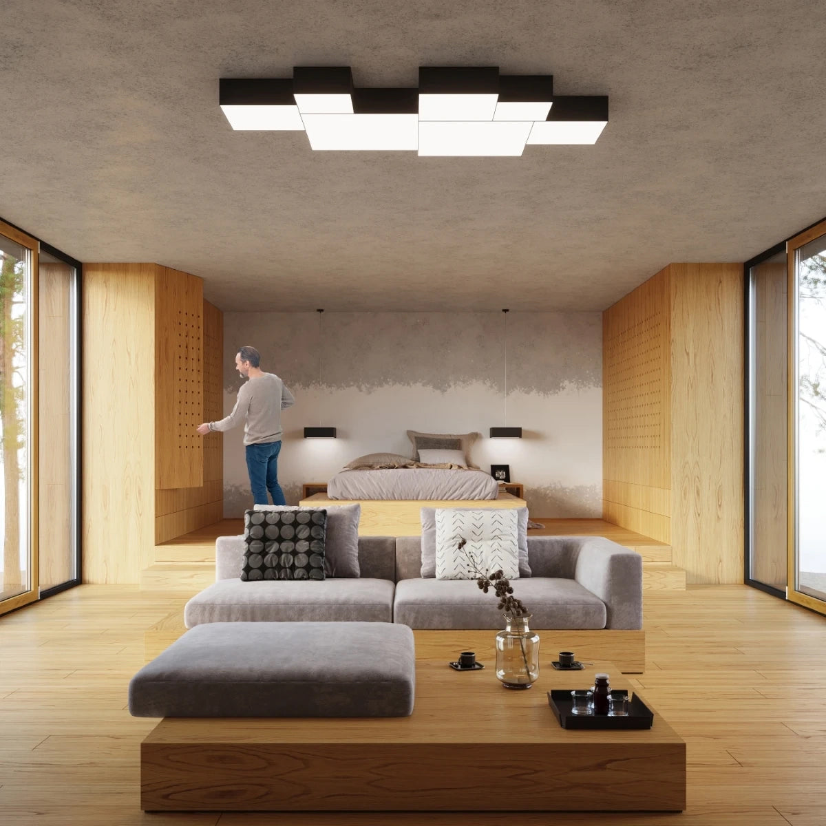 PVC Ceiling Light Square With Horus 55 Lamp - Spanish Orange