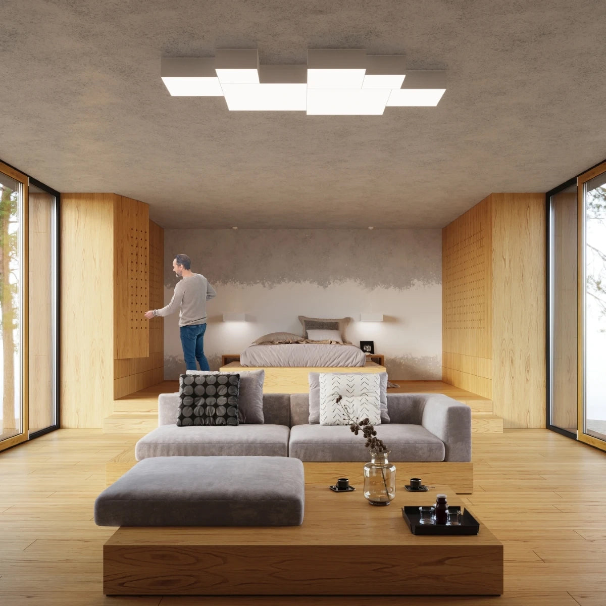 PVC Ceiling Light Square With Horus Lamp - Spanish Orange