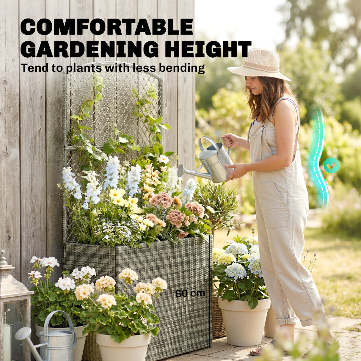 Rattan Outdoor Garden Planter With Trellis 80cm Wide - Velmora