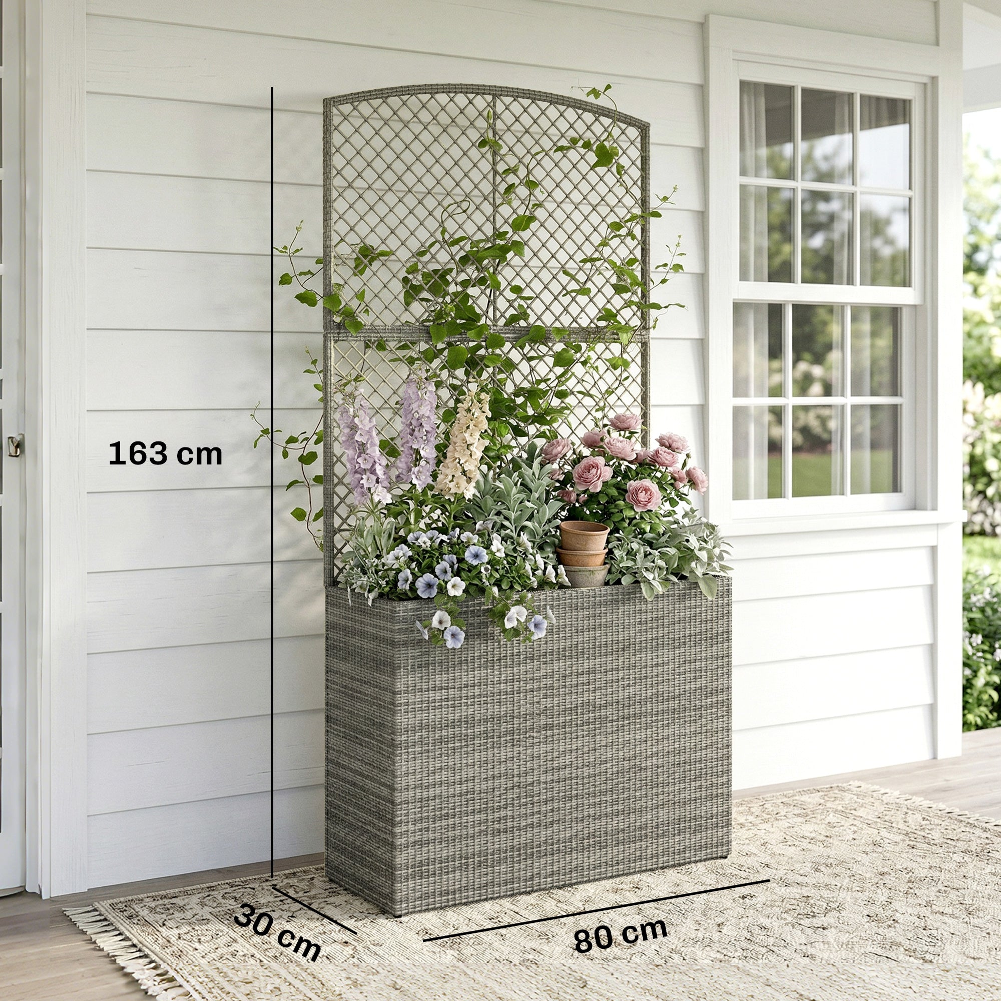 Rattan Outdoor Garden Planter With Trellis 80cm Wide - Velmora