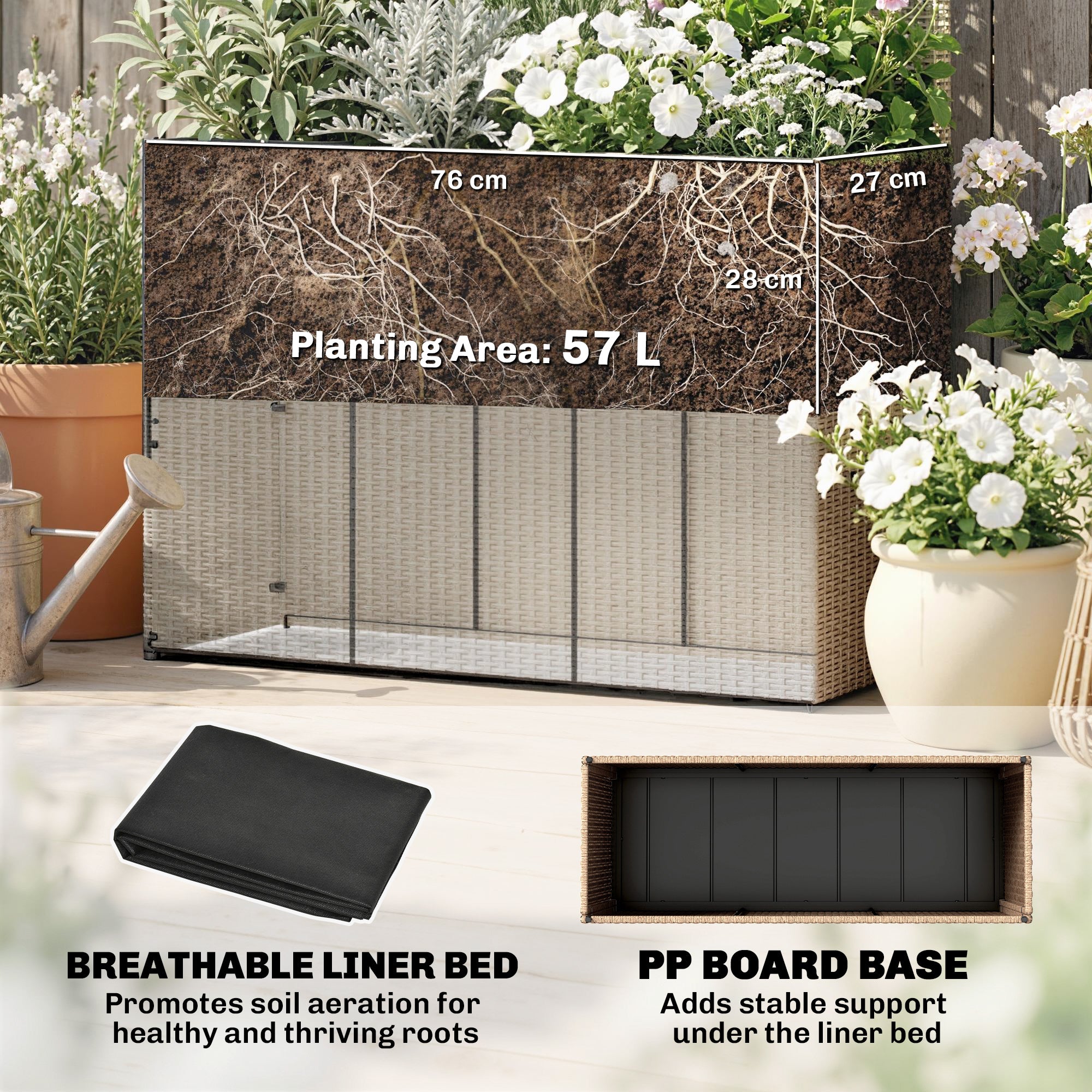 Rattan Outdoor Garden Planter With Trellis 80cm Wide - Velmora