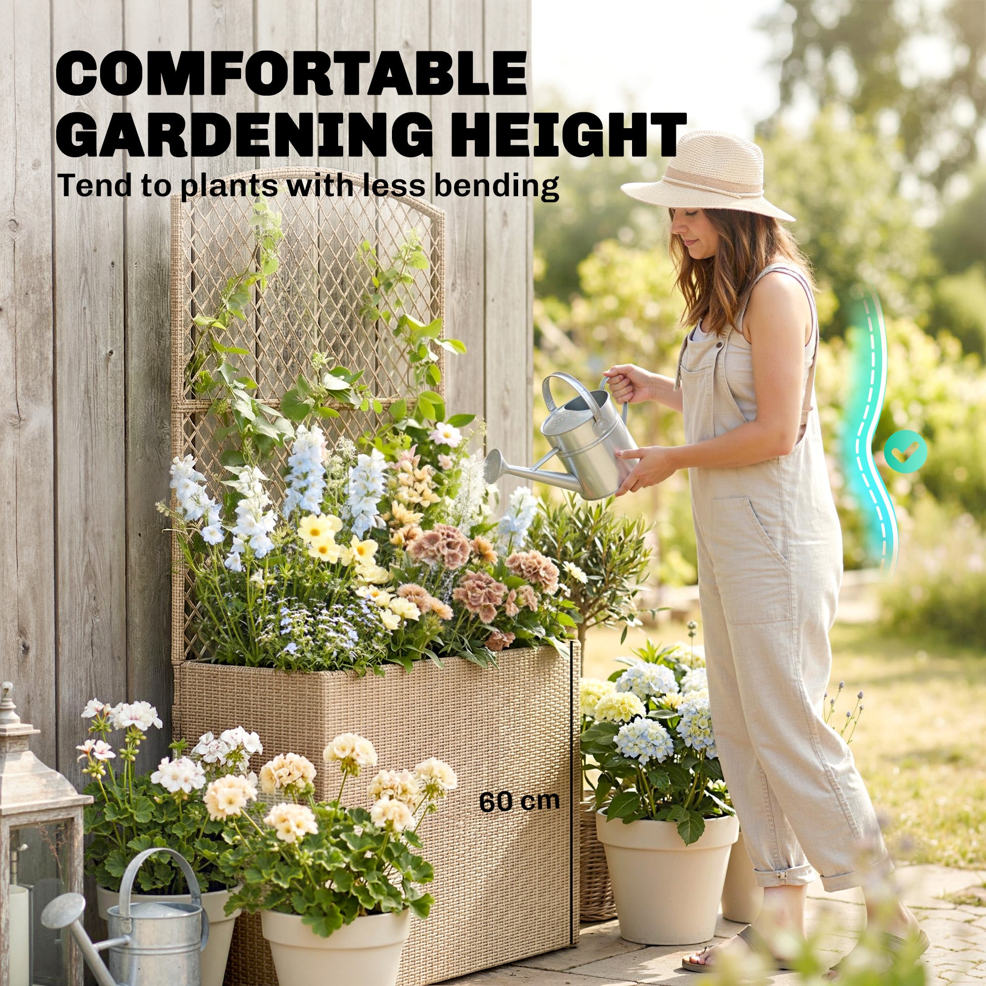 Rattan Outdoor Garden Planter With Trellis 80cm Wide - Velmora