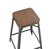 Rustic Wooden Bar Stool Backless - Frobisher