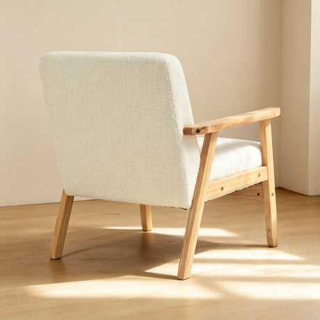 Sherpa Fleece Fabric Accent Chair 64cm Wide With Wooden Frame - Velmora