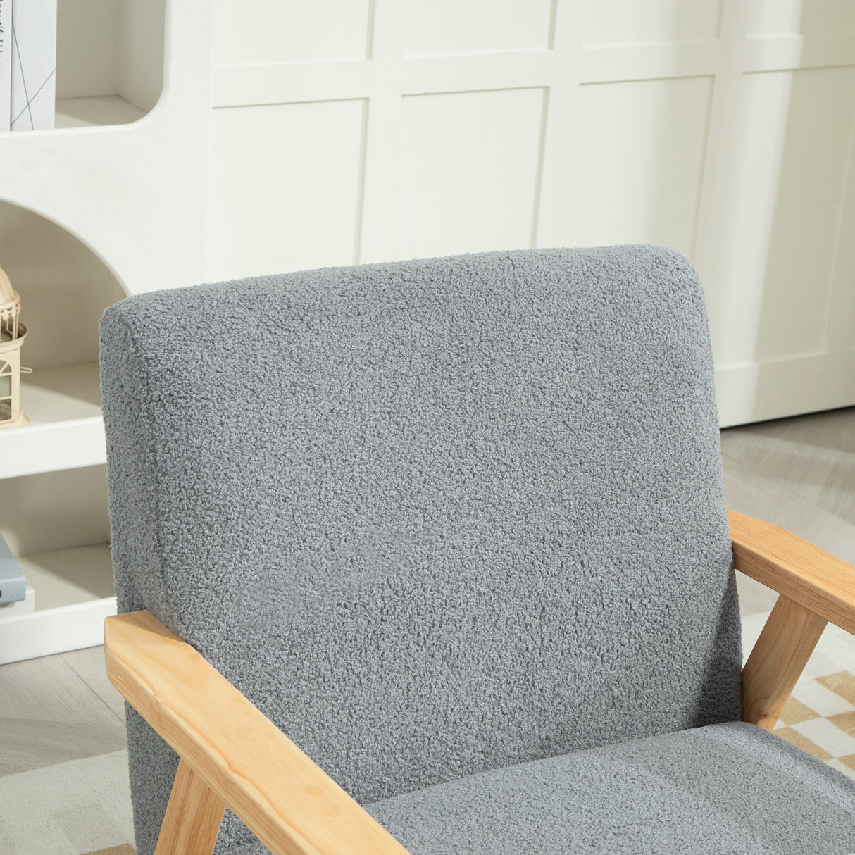 Sherpa Fleece Fabric Accent Chair 64cm Wide With Wooden Frame - Velmora