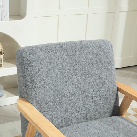Sherpa Fleece Fabric Accent Chair 64cm Wide With Wooden Frame - Velmora