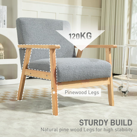 Sherpa Fleece Fabric Accent Chair 64cm Wide With Wooden Frame - Velmora