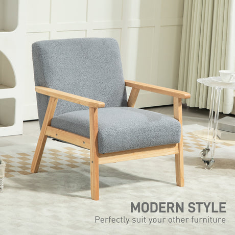 Sherpa Fleece Fabric Accent Chair 64cm Wide With Wooden Frame - Velmora