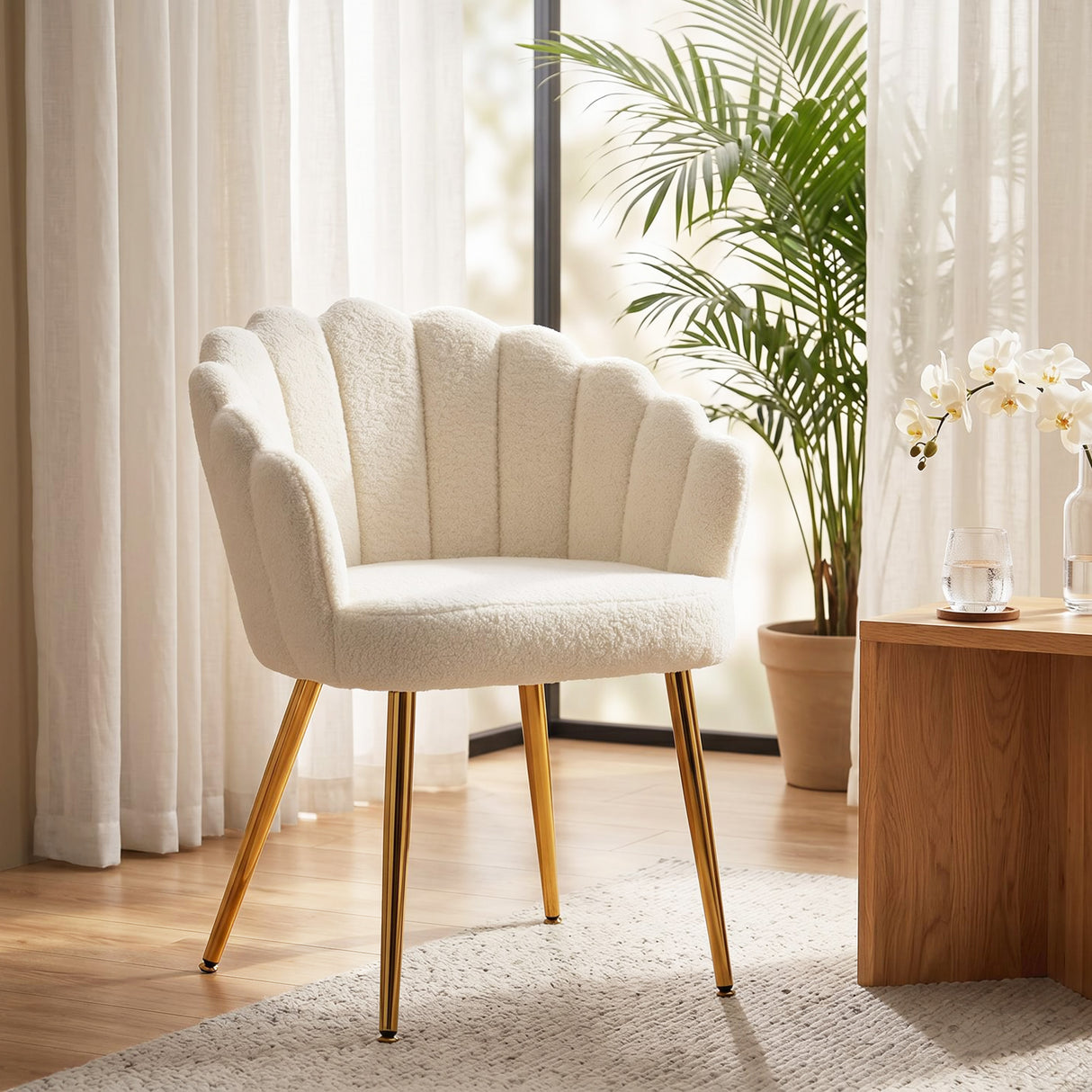 Sherpa Fleece Fabric Lounge Chair 61.5cm Wide With Metal Legs - Velmora