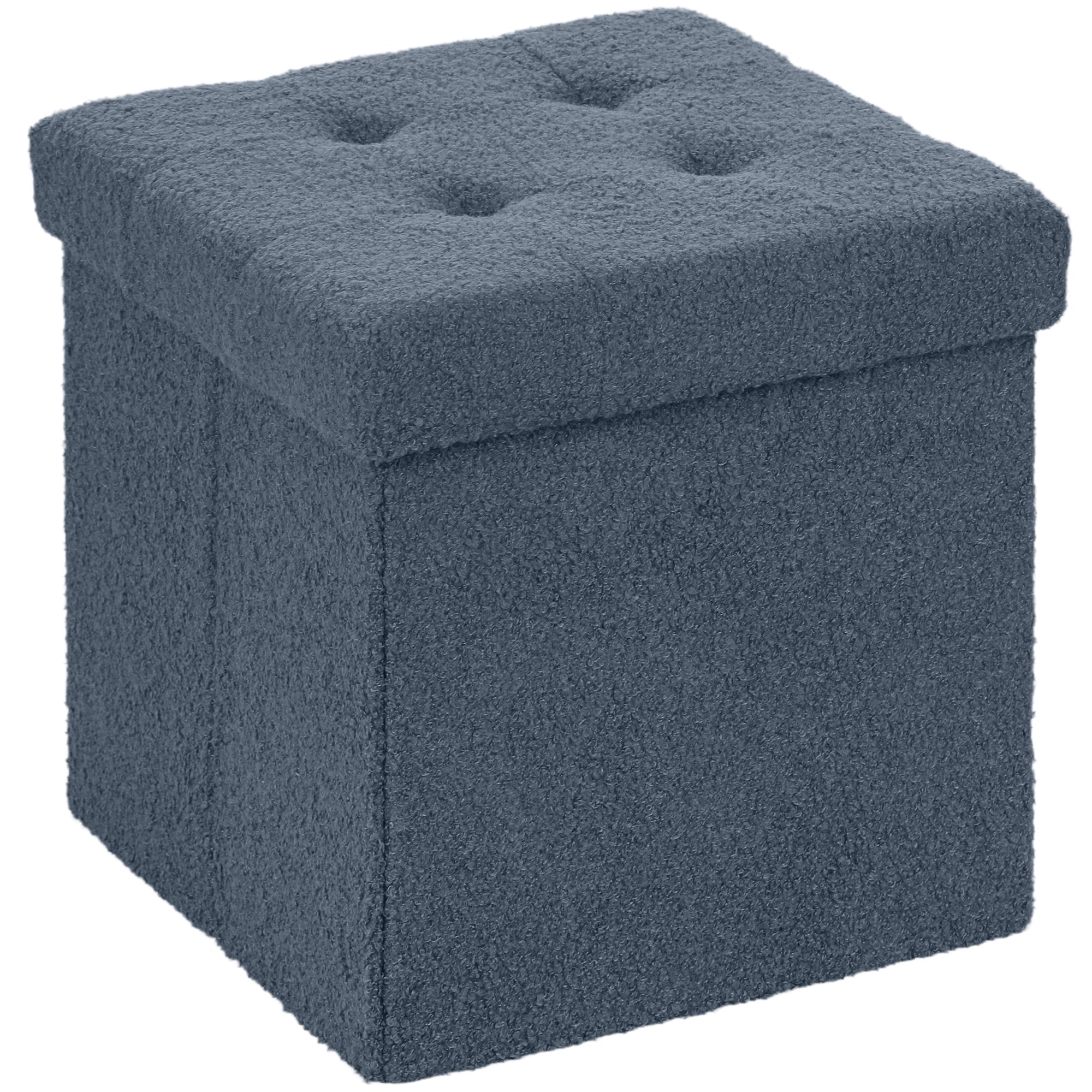 Sherpa Fleece Fabric Storage Ottoman 38cm Wide Square - Velmora