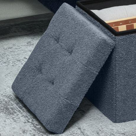 Sherpa Fleece Fabric Storage Ottoman 38cm Wide Square - Velmora