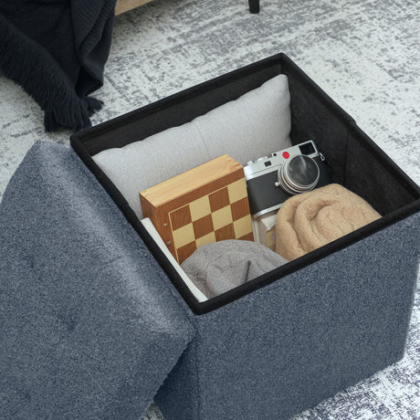 Sherpa Fleece Fabric Storage Ottoman 38cm Wide Square - Velmora