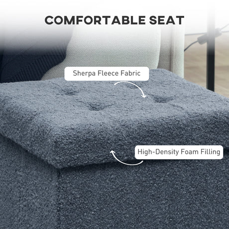 Sherpa Fleece Fabric Storage Ottoman 38cm Wide Square - Velmora