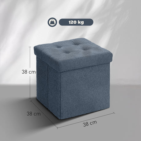Sherpa Fleece Fabric Storage Ottoman 38cm Wide Square - Velmora