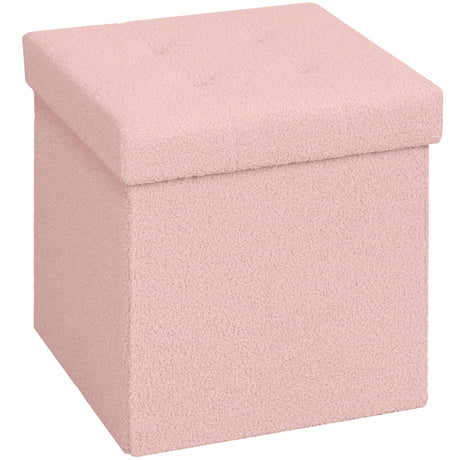 Sherpa Fleece Fabric Storage Ottoman 38cm Wide Square - Velmora