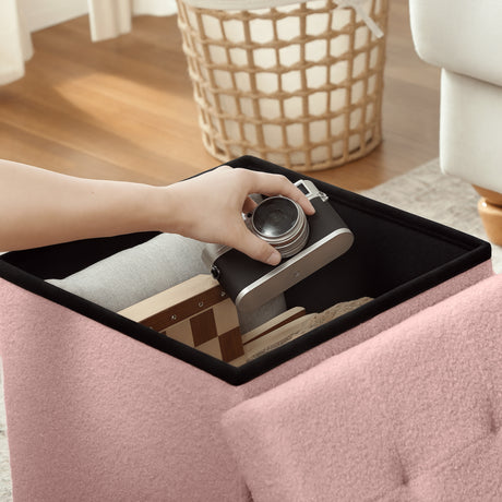 Sherpa Fleece Fabric Storage Ottoman 38cm Wide Square - Velmora