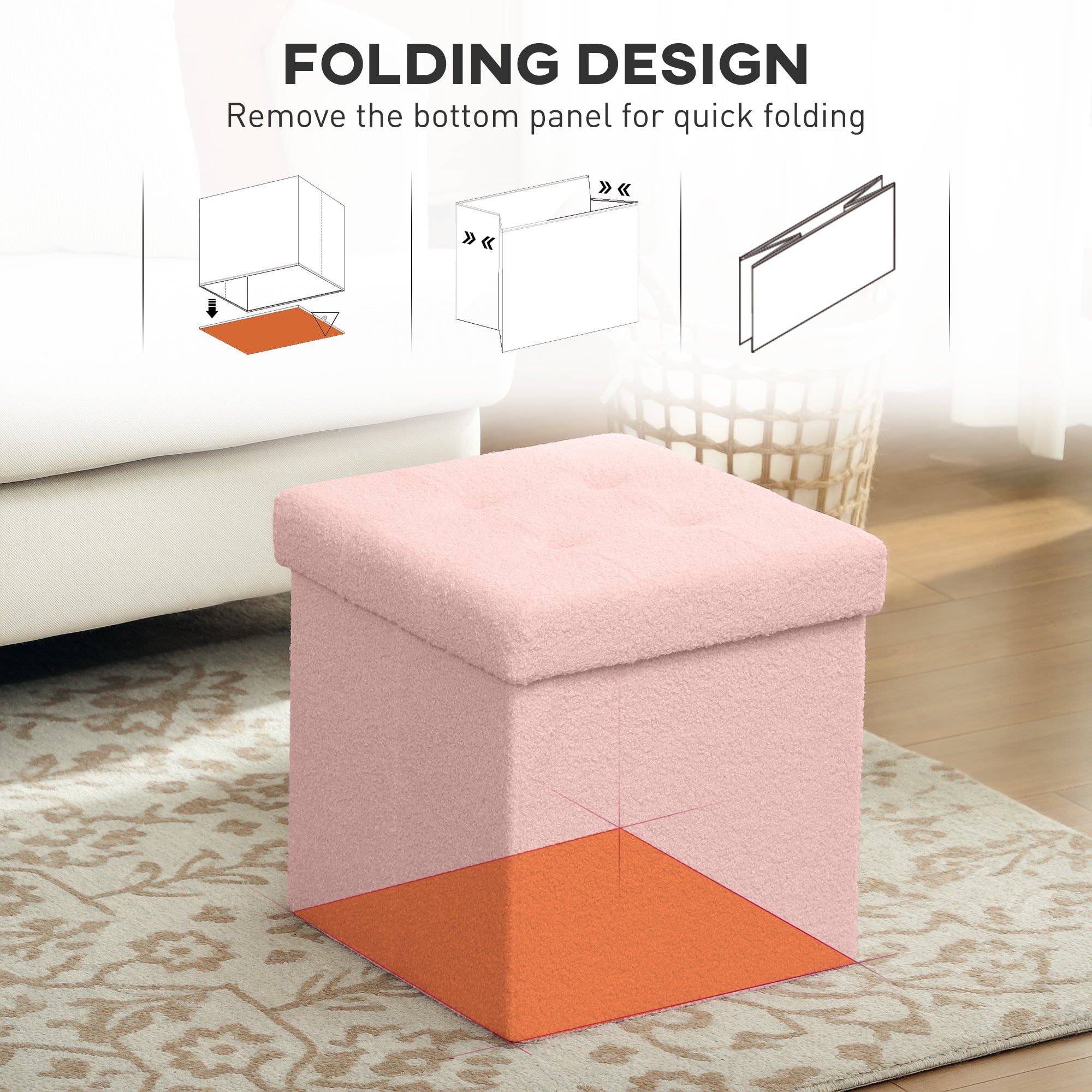 Sherpa Fleece Fabric Storage Ottoman 38cm Wide Square - Velmora