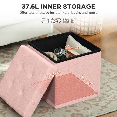 Sherpa Fleece Fabric Storage Ottoman 38cm Wide Square - Velmora
