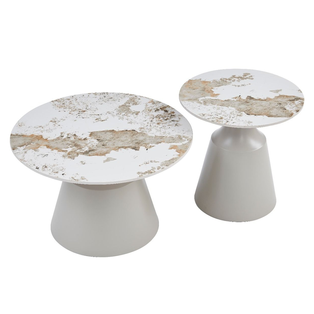 Sintered Stone Coffee And End Table in Round - Luna