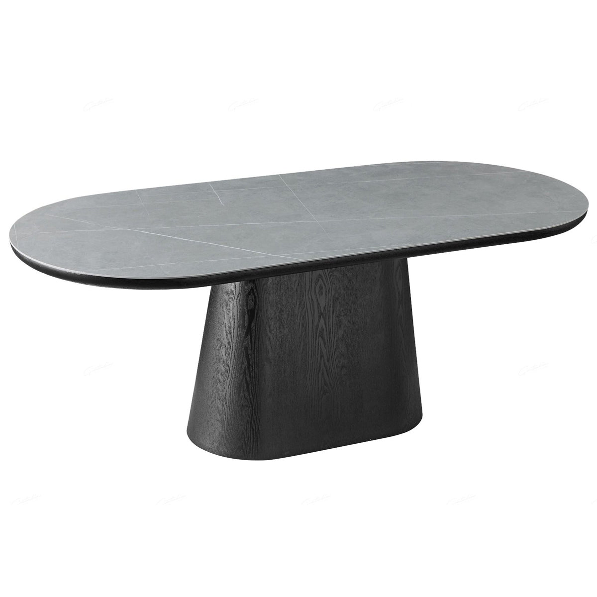 Sintered Stone Dining Table for 6 to 8 People Oval With Black Base - Bianca